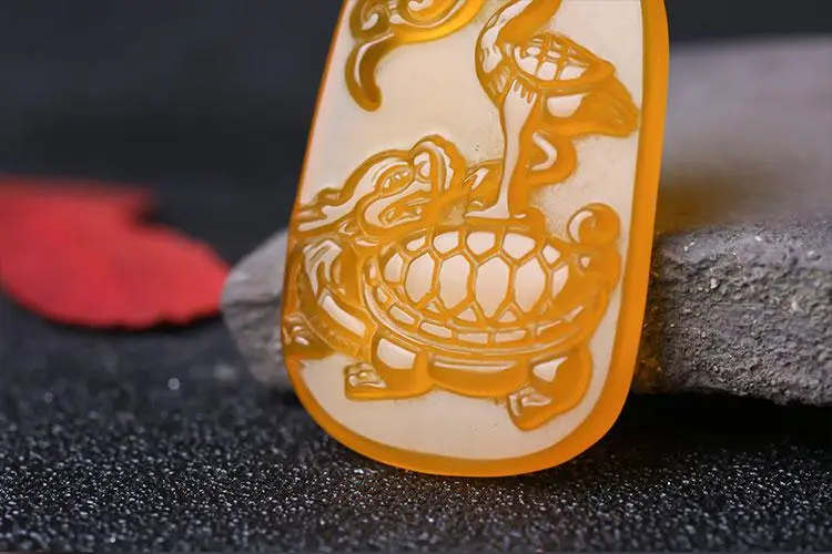 Huang Chalcedony Dragon Turtle Pendant Necklace — feature 3