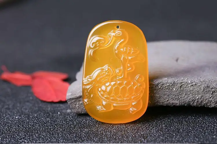 Huang Chalcedony Dragon Turtle Pendant Necklace — feature 4