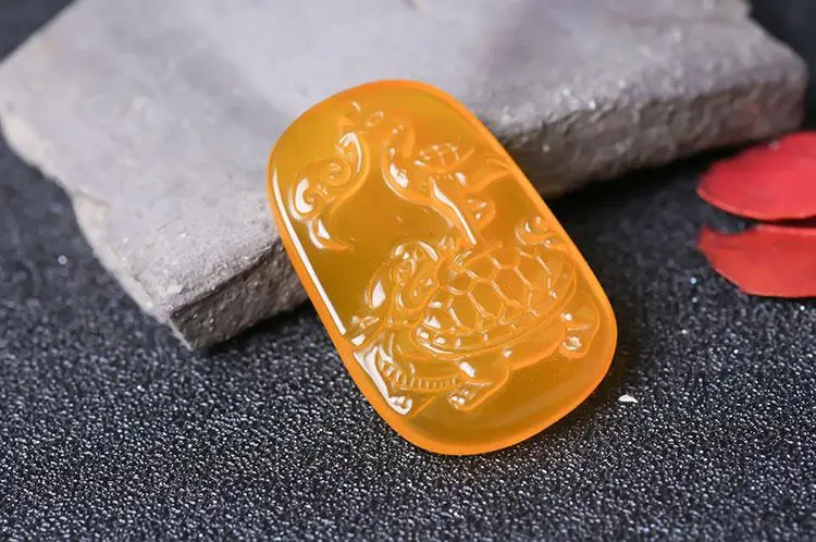 Huang Chalcedony Dragon Turtle Pendant Necklace — feature 5