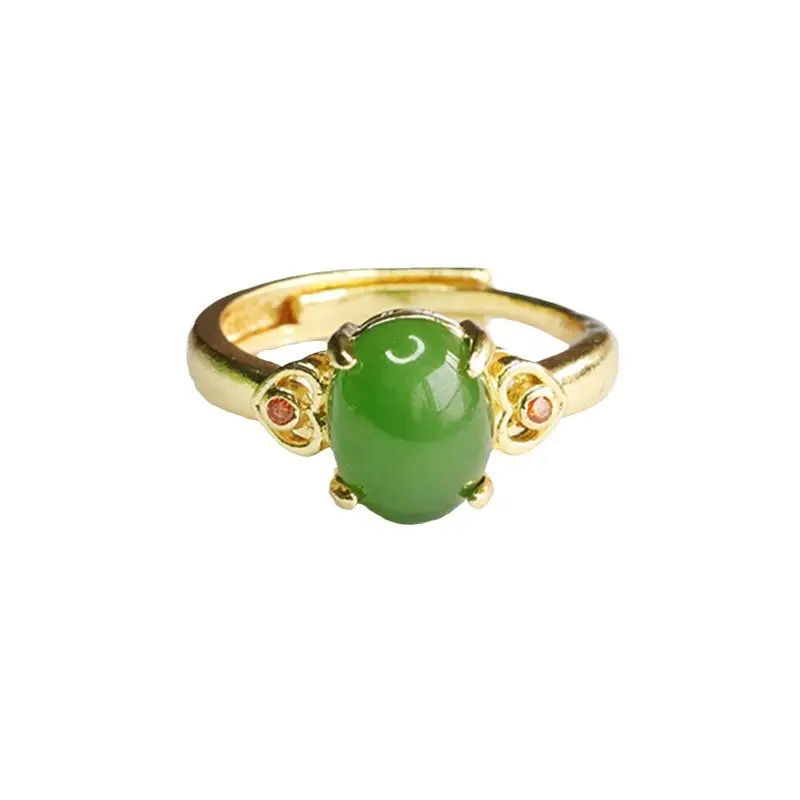 Spinach Green Jade Ring with Gold Plated Design - Image 6