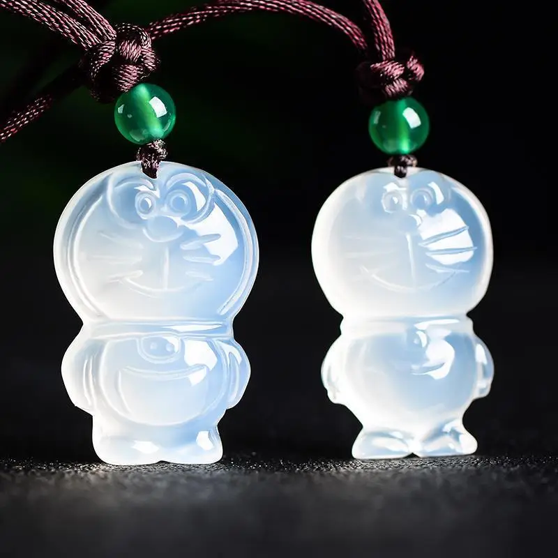 Ice White Doraemon Jade Pendant for Kids - Image 4