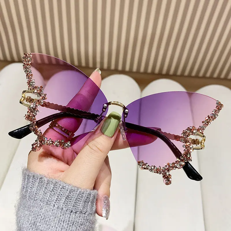 Exaggerated Butterfly Rimless Sunglasses for Women - Image 7