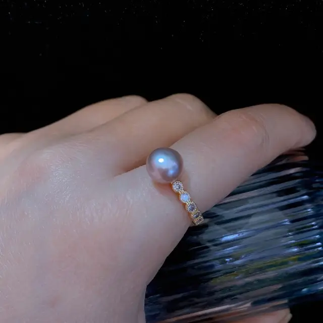 Natural Freshwater Pearl Ring with Zircon & Drill Design - Image 3