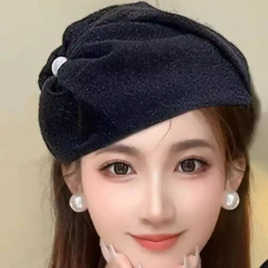 Dark Blue Velvet Headband with Pearl Earrings for Women - Image 10