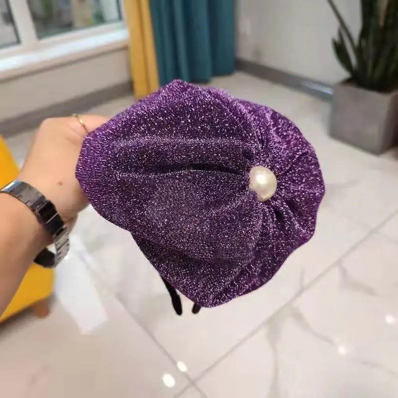 Dark Blue Velvet Headband with Pearl Earrings for Women — feature 2