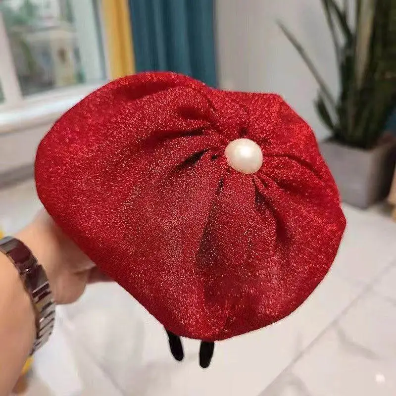 Dark Blue Velvet Headband with Pearl Earrings for Women — feature 6