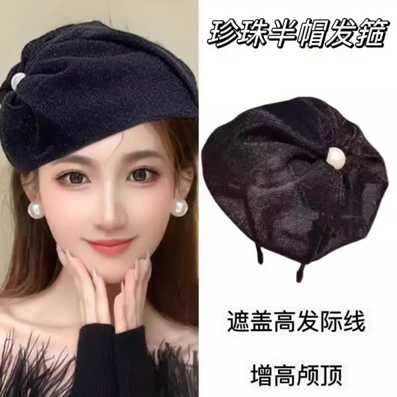 Dark Blue Velvet Headband with Pearl Earrings for Women — feature 9