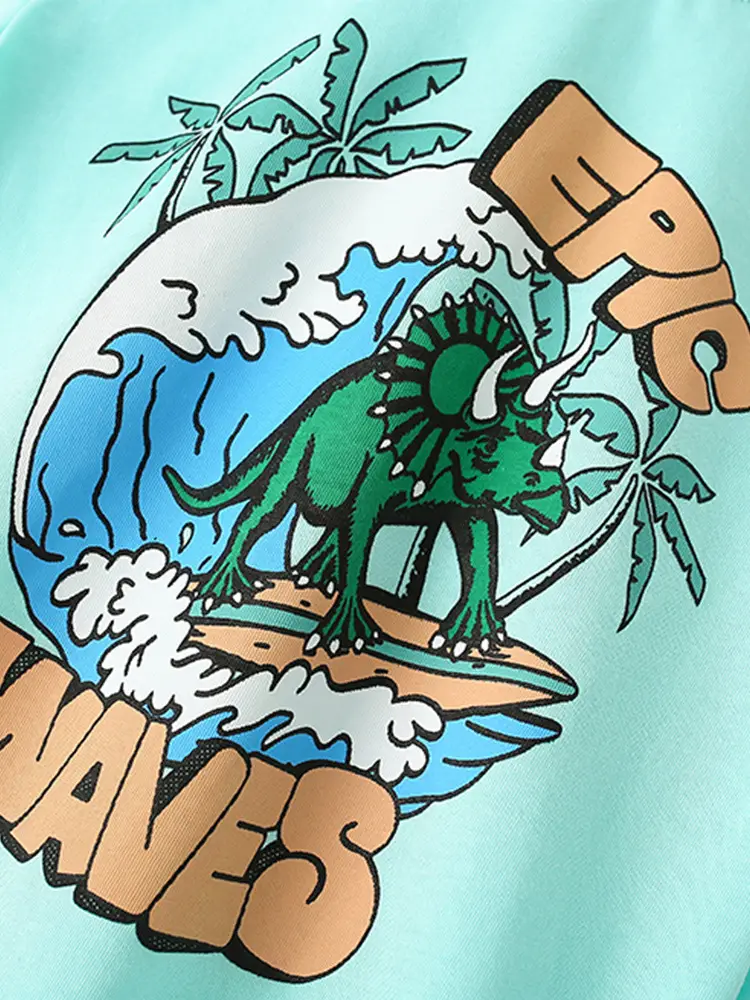 Kids Short Sleeve T-Shirt Green Dino Design - Image 4