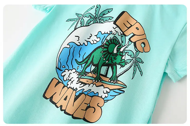 Kids Short Sleeve T-Shirt Green Dino Design — feature 8