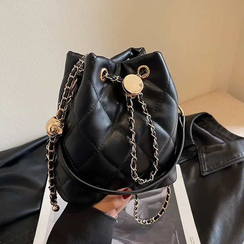 Korean Style Diamond Chain Bucket Bag White Gold Chain