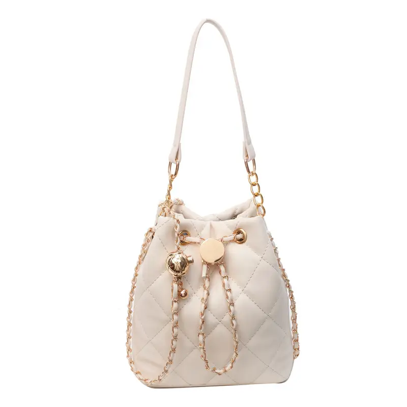 Korean Style Diamond Chain Bucket Bag White Gold Chain