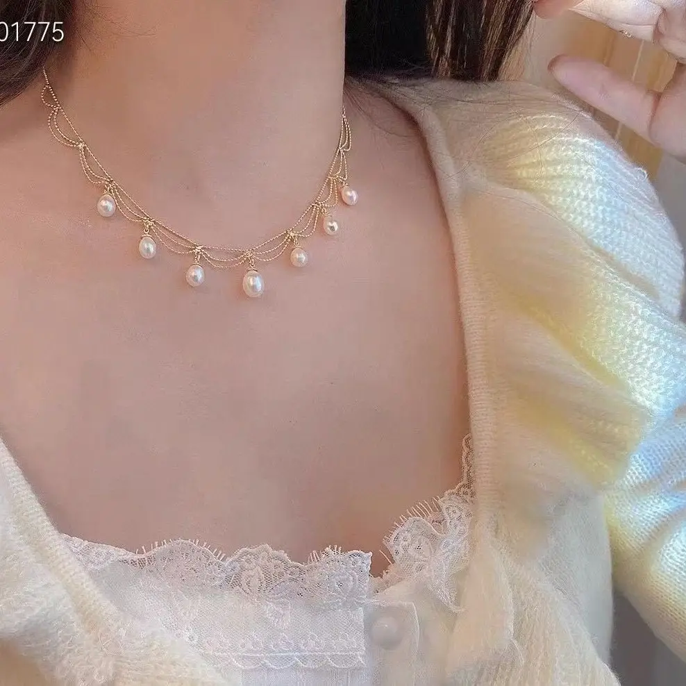 Gold Pearl Tassel Necklace for Women - Image 5