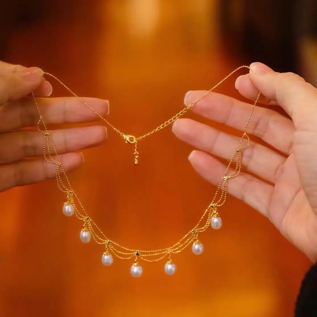 Gold Pearl Tassel Necklace for Women — feature 2