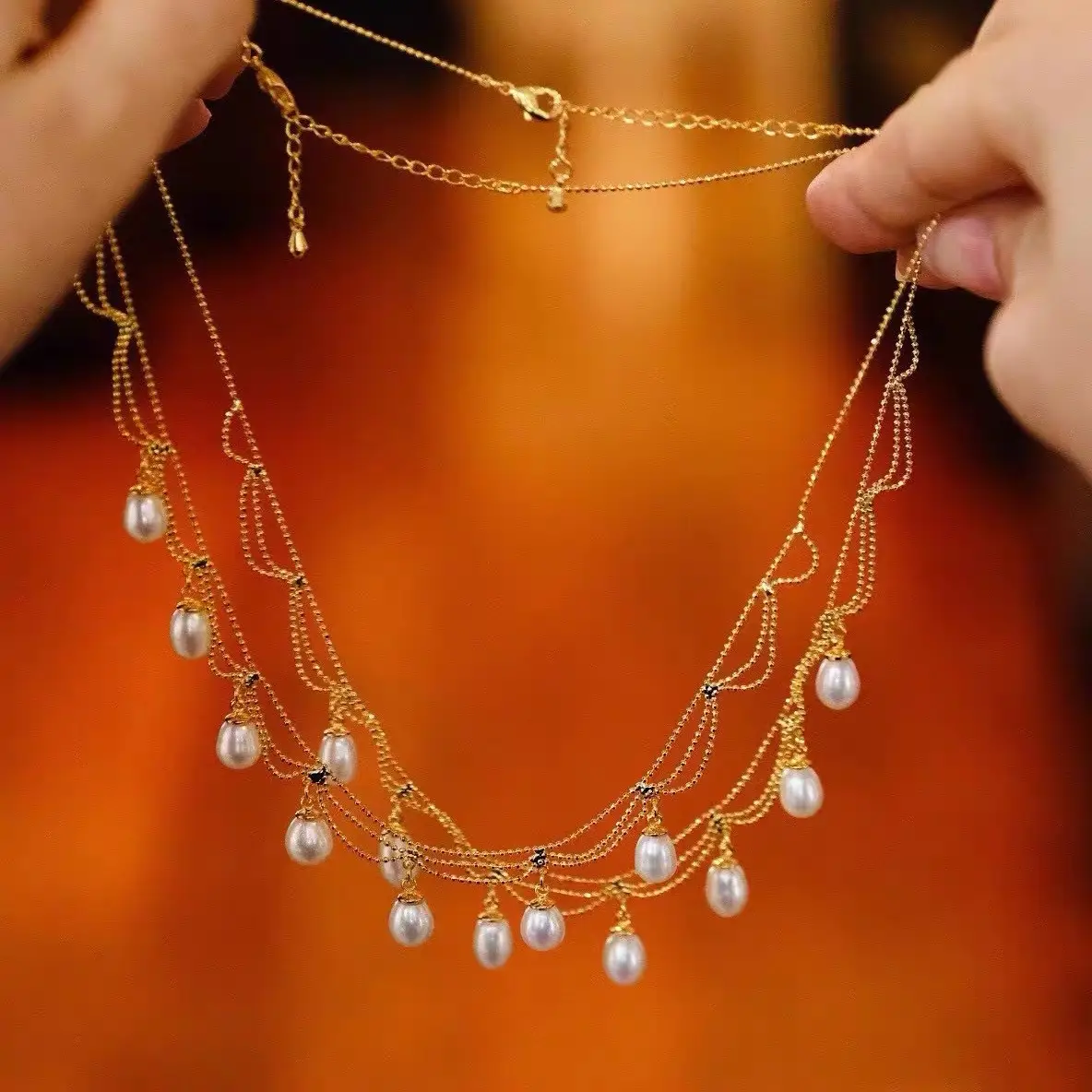 Gold Pearl Tassel Necklace for Women — feature 6