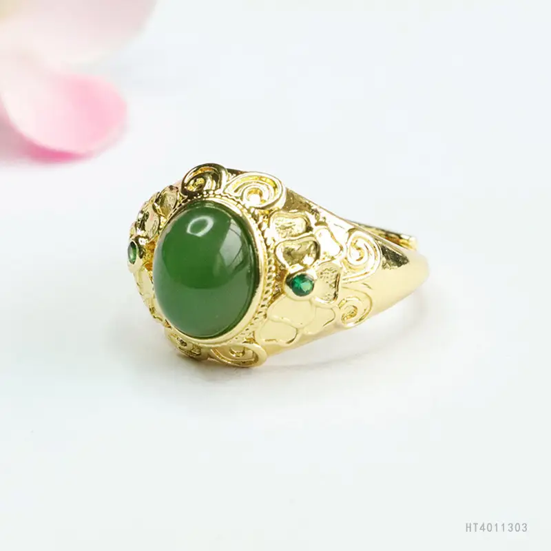 Guan Yu Green Jade Jasper Ring Spinach Green - Image 3