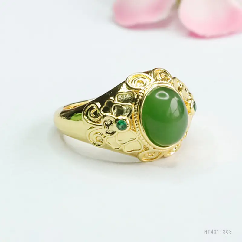 Guan Yu Green Jade Jasper Ring Spinach Green - Image 4