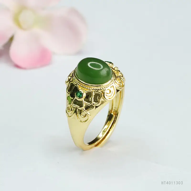 Guan Yu Green Jade Jasper Ring Spinach Green - Image 5