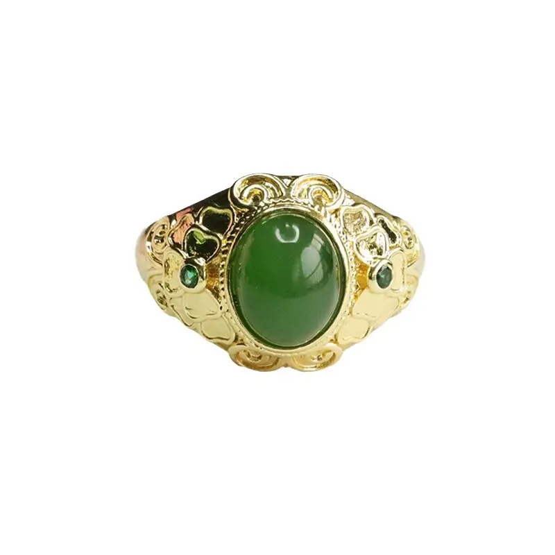 Guan Yu Green Jade Jasper Ring Spinach Green - Image 6