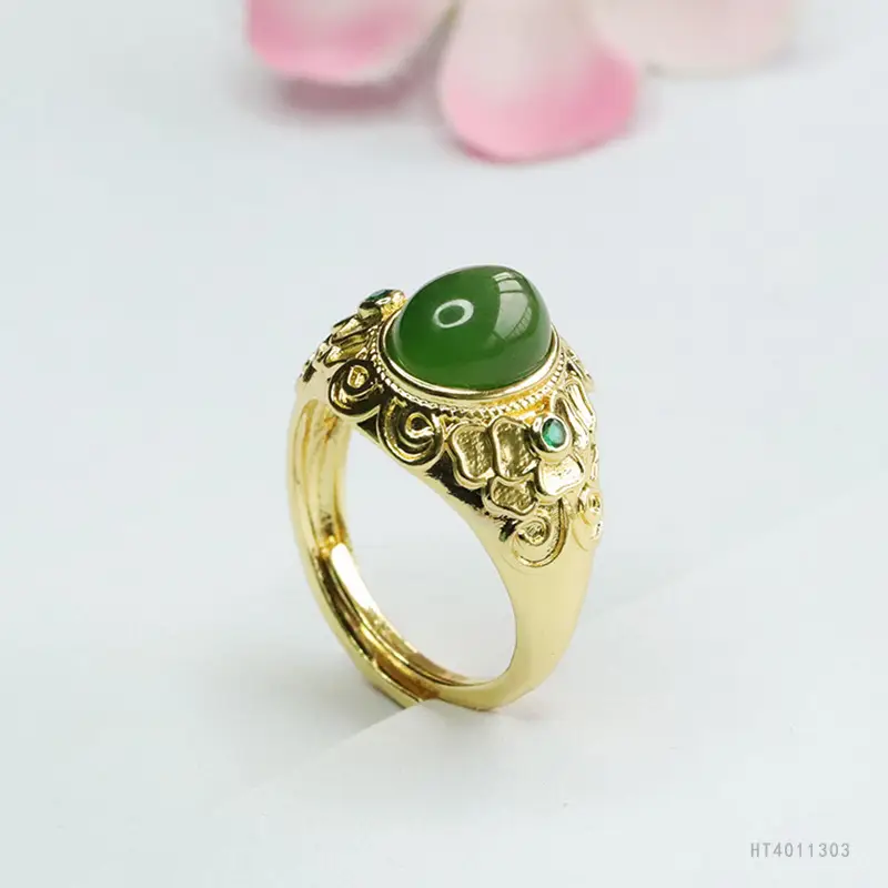 Guan Yu Green Jade Jasper Ring Spinach Green — feature 8