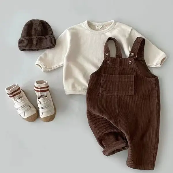 Korean Style Kids Set with Corduroy Pants & Hat