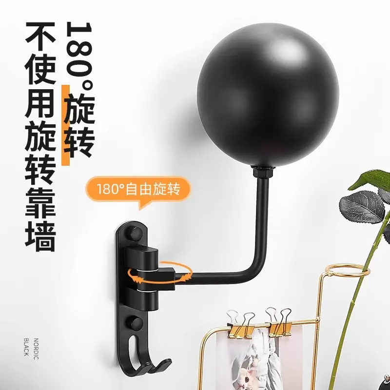 Wall-Mounted Motorcycle Helmet Rack with Black Sphere Lamp - Image 4
