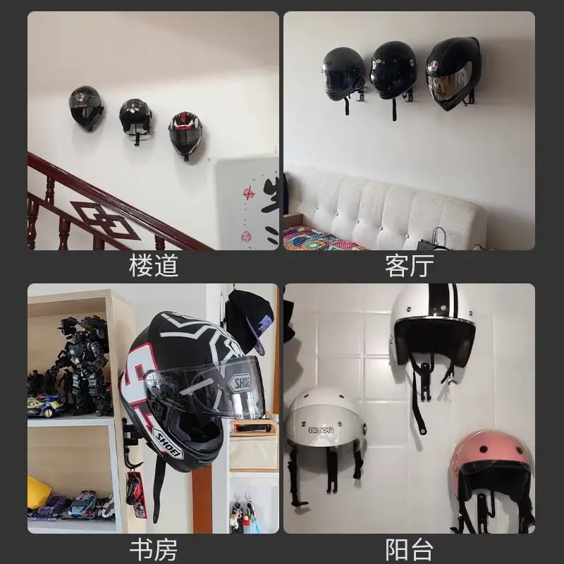 Wall-Mounted Motorcycle Helmet Rack with Black Sphere Lamp - Image 5
