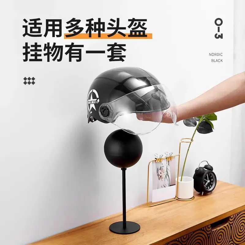 Wall-Mounted Motorcycle Helmet Rack with Black Sphere Lamp - Image 6