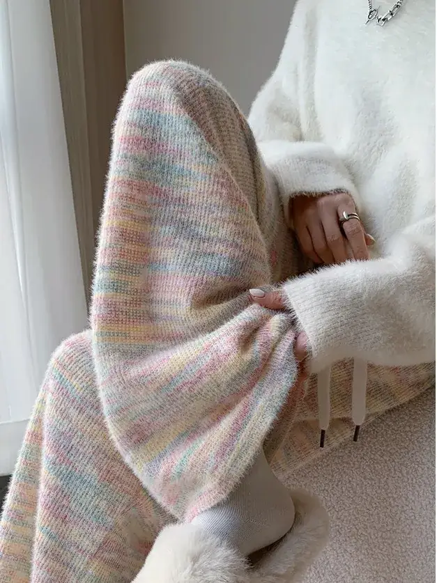 Warm Rainbow Glutinous Rice Pants for Women