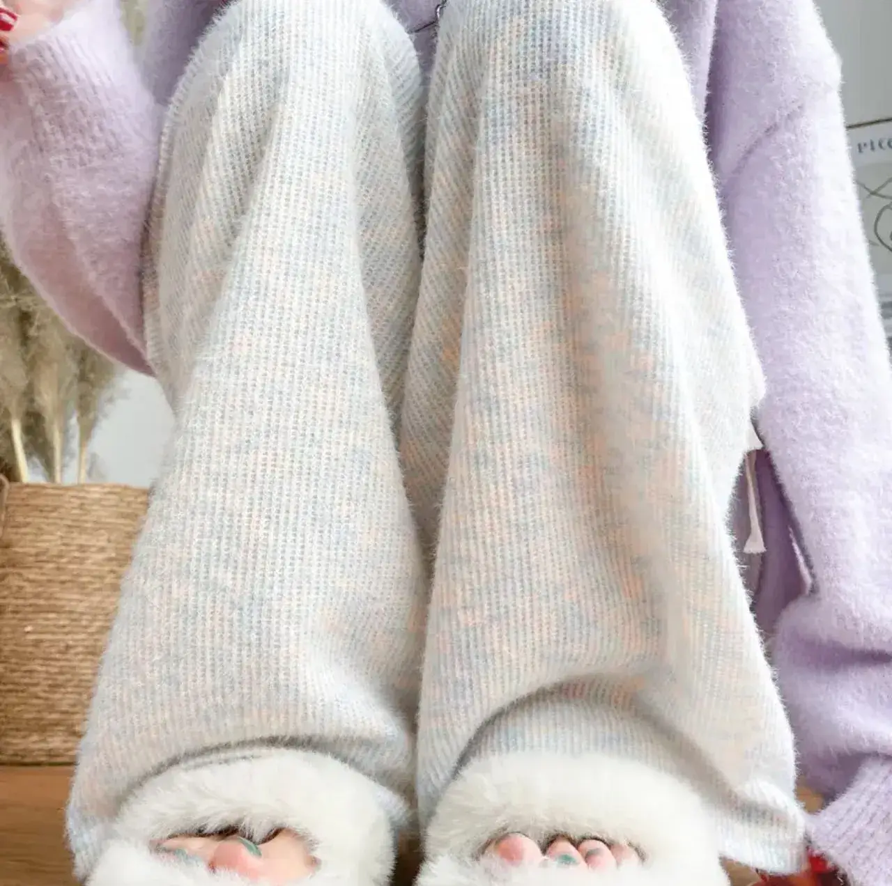 Warm Rainbow Glutinous Rice Pants for Women