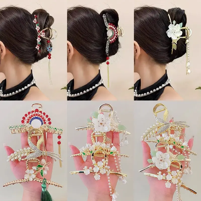 Pearl Tassel Hairpin for Women Back of Head Updo