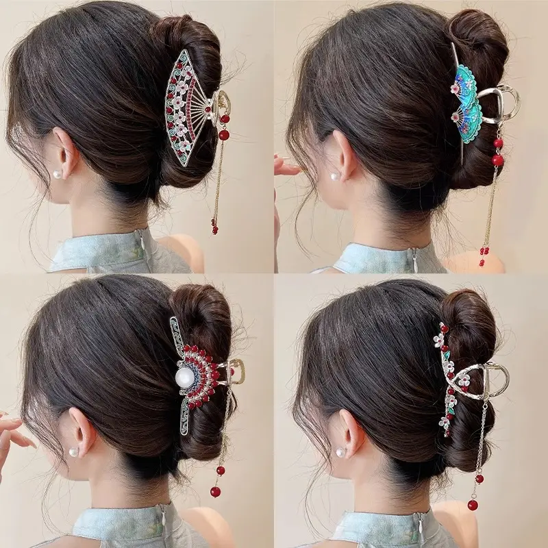 Pearl Tassel Hairpin for Women Back of Head Updo