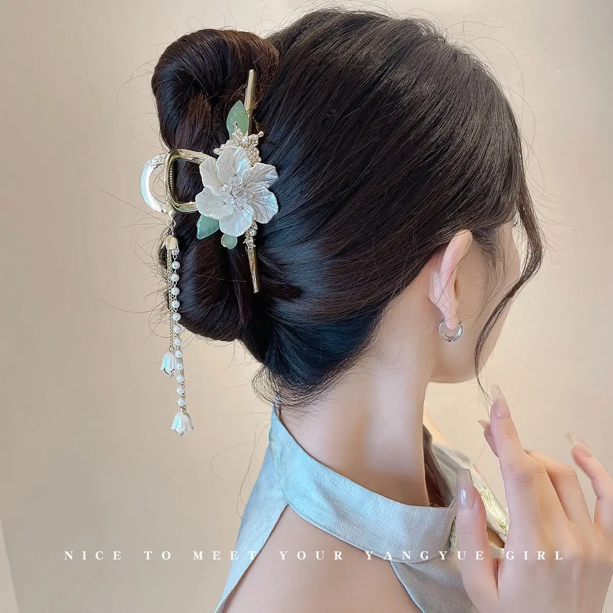 Pearl Tassel Hairpin for Women Back of Head Updo