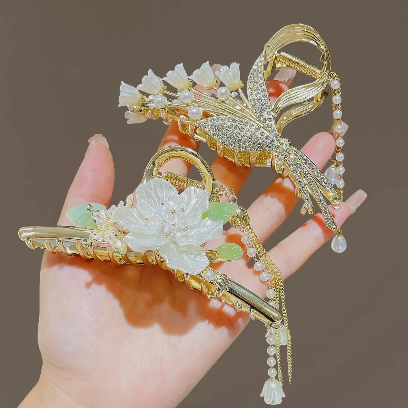 Pearl Tassel Hairpin for Women Back of Head Updo