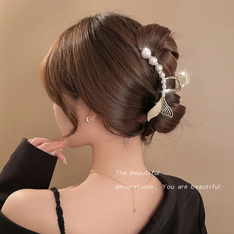 Pearl Tassel Hairpin for Women Back of Head Updo