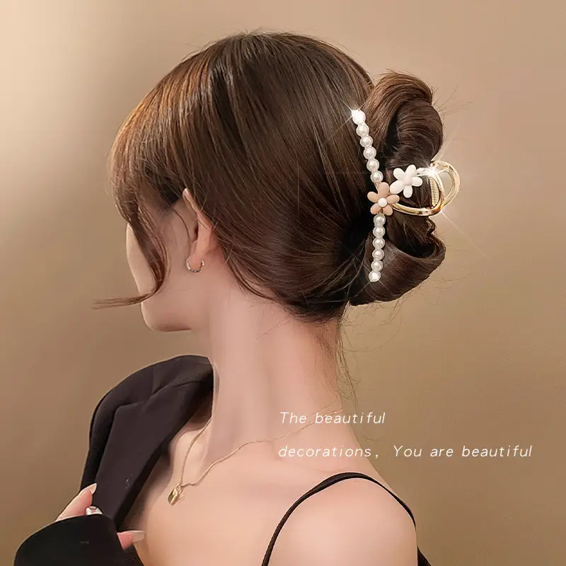 Pearl Tassel Hairpin for Women Back of Head Updo