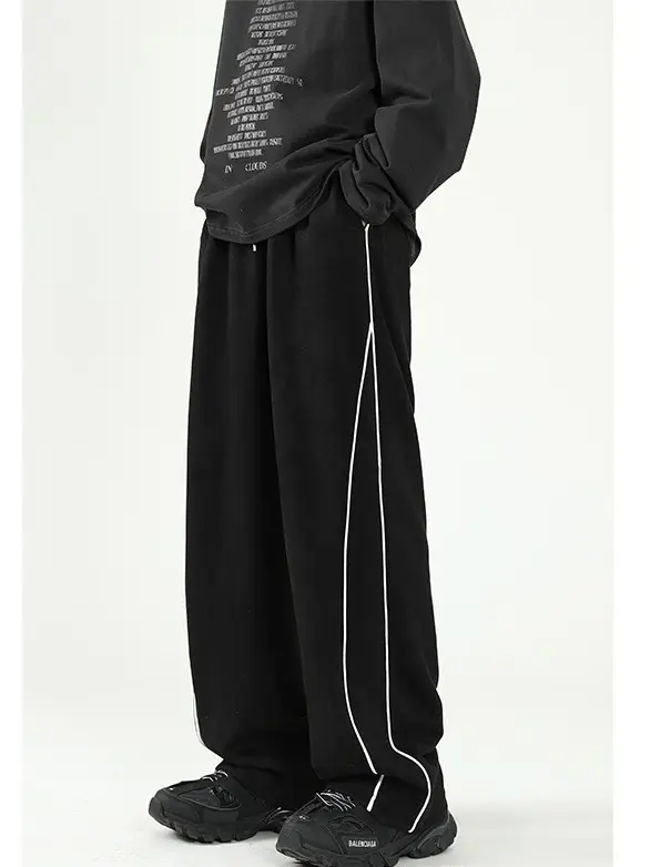 Men's Black Striped Wide Leg Pants 2024 - Image 2