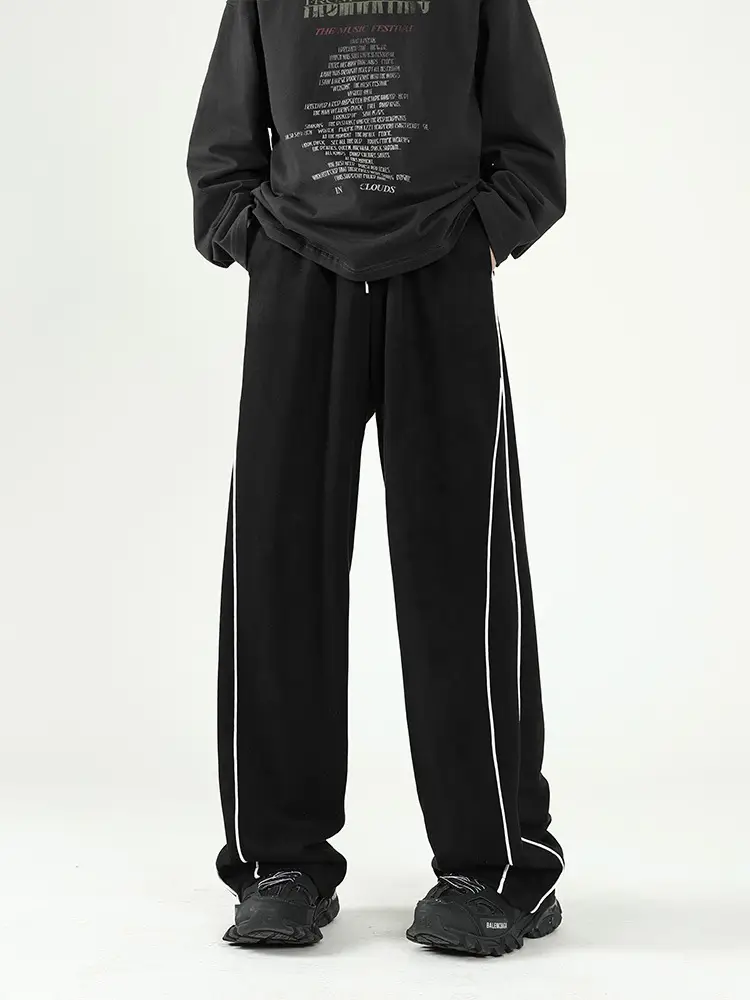 Men's Black Striped Wide Leg Pants 2024 - Image 3