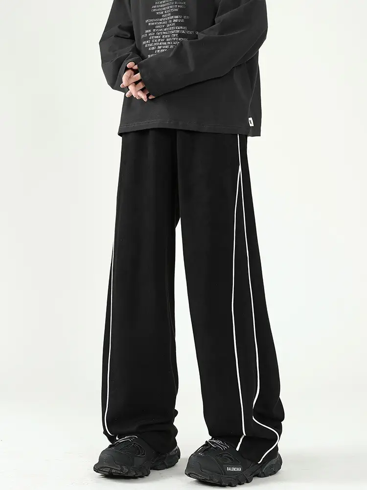 Men's Black Striped Wide Leg Pants 2024 - Image 4