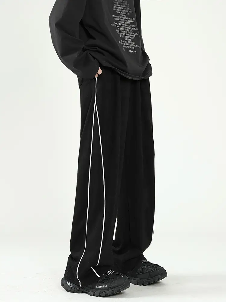 Men's Black Striped Wide Leg Pants 2024 - Image 5
