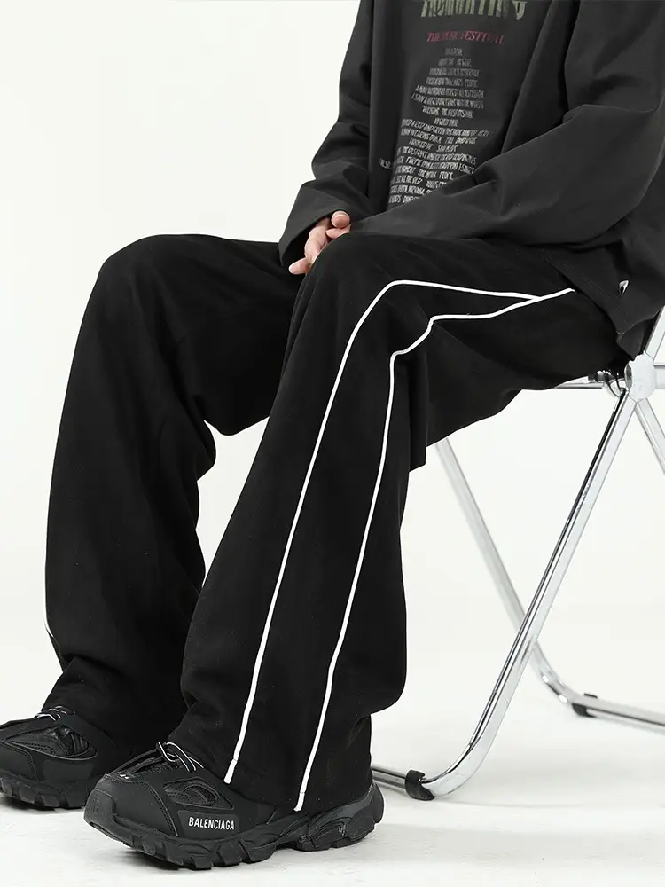 Men's Black Striped Wide Leg Pants 2024 - Image 6