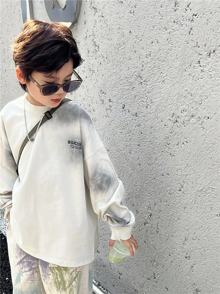 Kids Faded Long Sleeve T-Shirt Black White Striped - Image 6