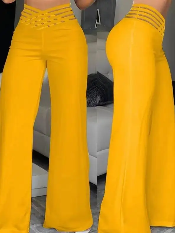 2024 Women's Black Micro Belt Trousers Wide Leg Casual