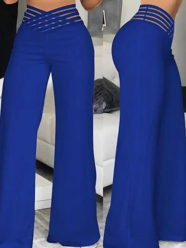 2024 Women's Black Micro Belt Trousers Wide Leg Casual