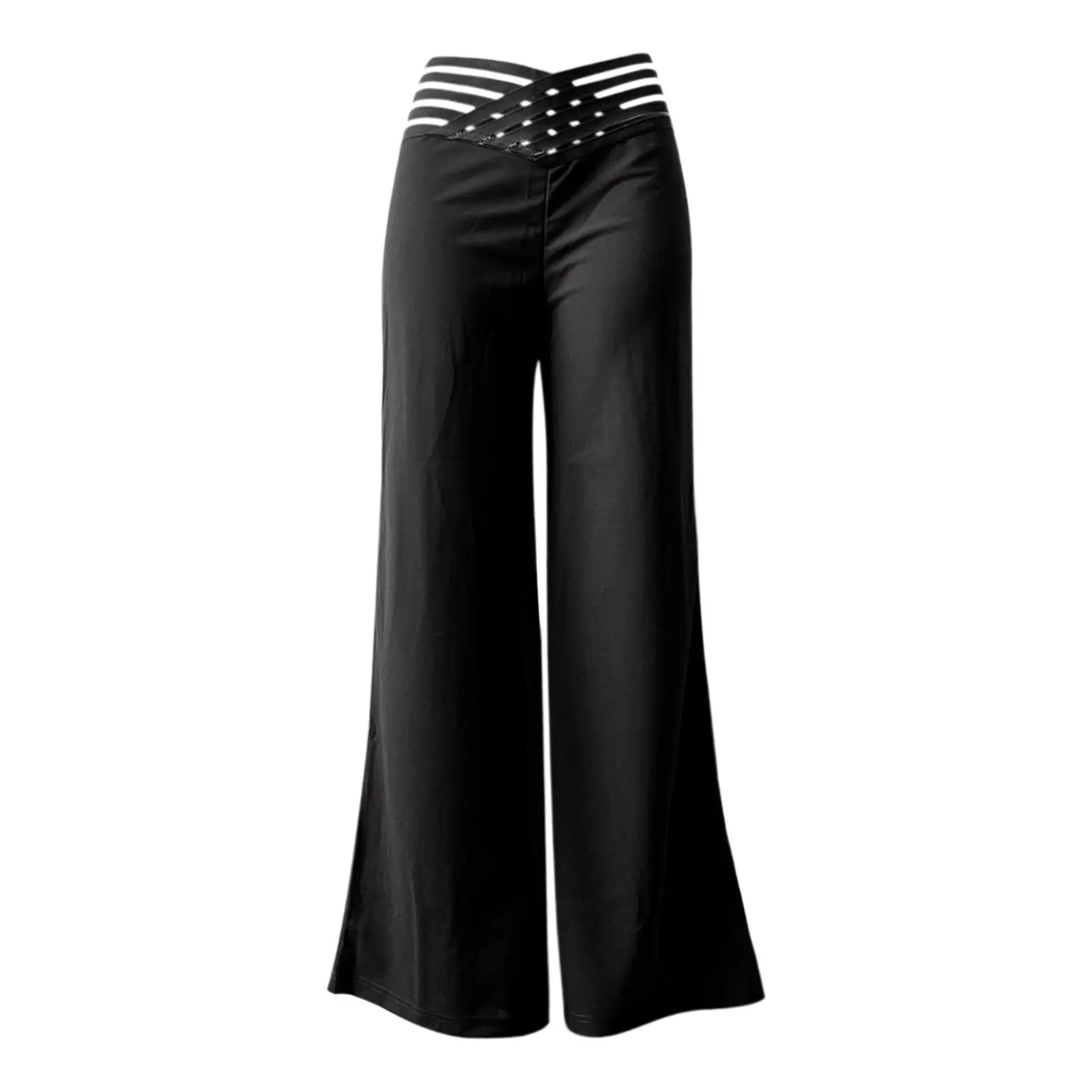 2024 Women's Black Micro Belt Trousers Wide Leg Casual — feature 7