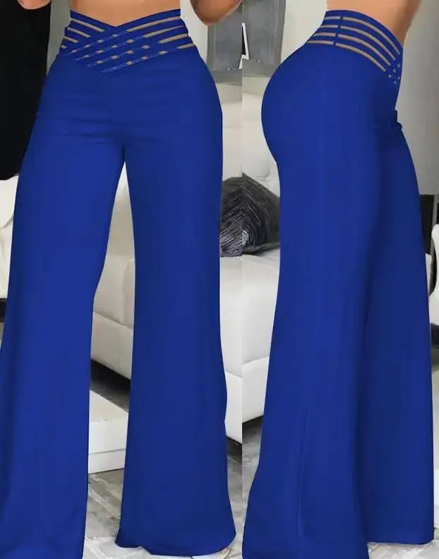 2024 Women's Black Micro Belt Trousers Wide Leg Casual