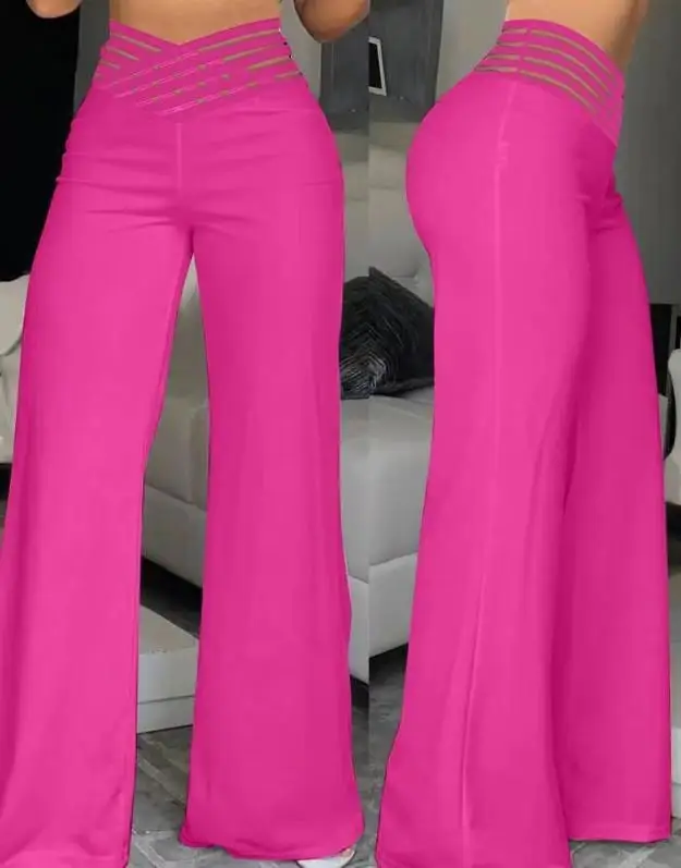 2024 Women's Black Micro Belt Trousers Wide Leg Casual