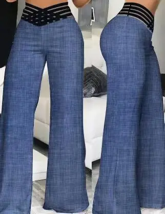 2024 Women's Black Micro Belt Trousers Wide Leg Casual