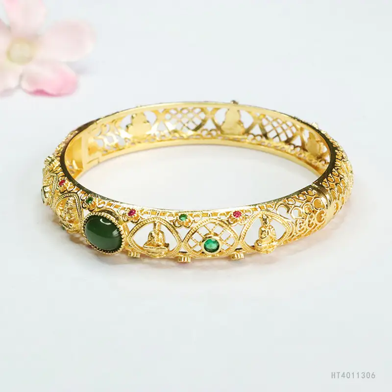 Guan Yu Jade Jasper Bracelet Eight Guardian Gods Gold