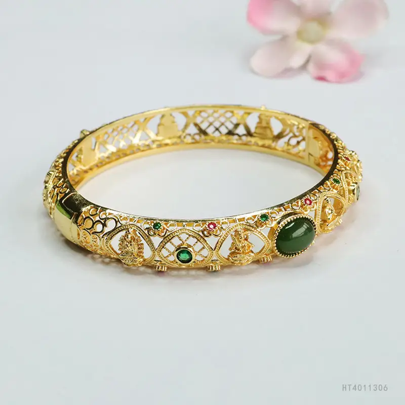 Guan Yu Jade Jasper Bracelet Eight Guardian Gods Gold