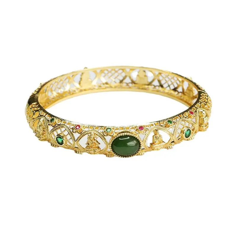 Guan Yu Jade Jasper Bracelet Eight Guardian Gods Gold